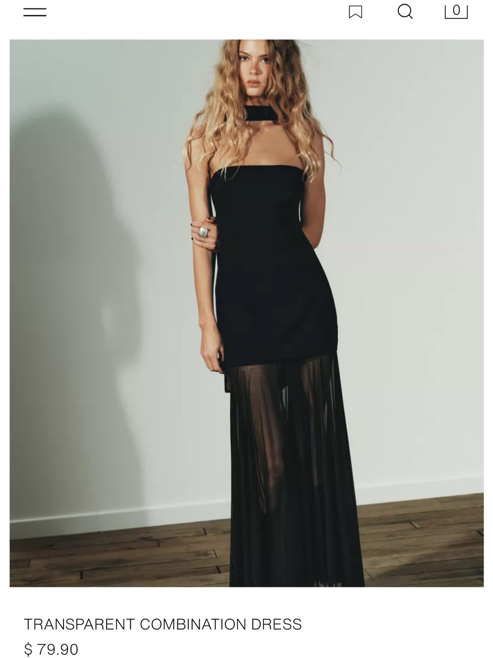 Size XS - Zara Black Strapless Sheer-Panel Maxi Dress